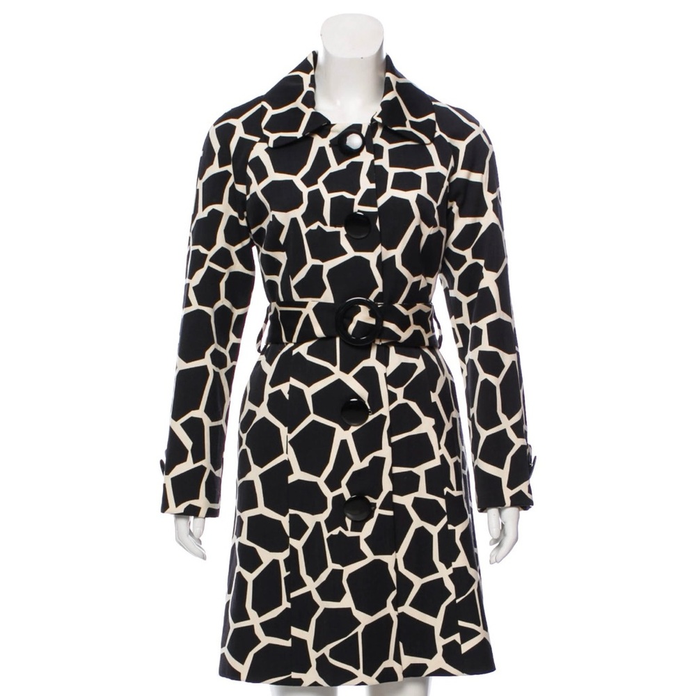 Milly Black and White Animal Print Belted Trench Coat Size 6 Like New
